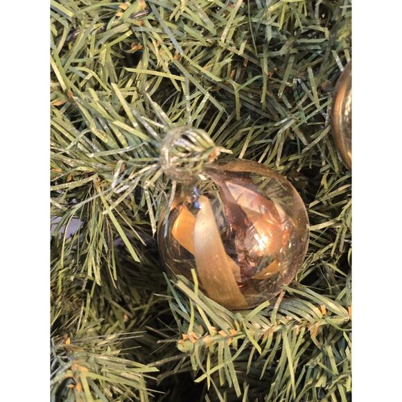 Vintage Hand Blown Glass Ornaments Lot of 7 Gold Stripe Mid Century Holiday - Picture 4 of 11